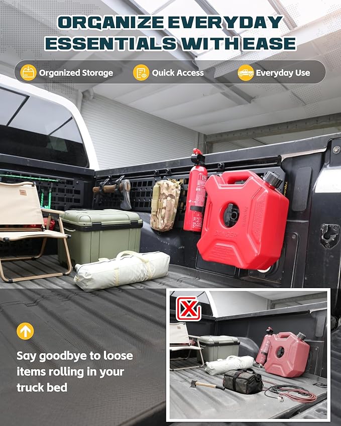Trumgeta Front Bed MOLLE Panels Fit for 2016-2023 Toyota Tacoma 5FT Bed, Heavy-Duty Aluminum Truck Storage Organizer System for Camping, No-Drill Installation Truck Bed Organizer Accessories