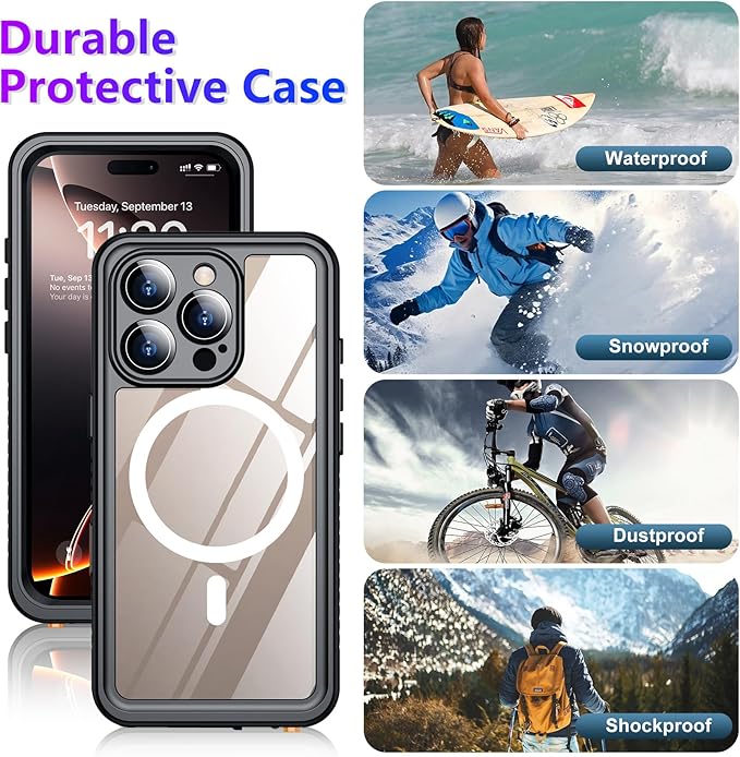 Temdan Magnetic Waterproof Compatible with Phone Pro Max Case 6.9 inch 2024-Black/Clear-Mag