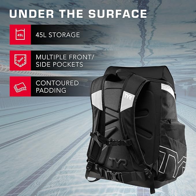 Alliance Backpack TYR Wet/Dry Athletic Gym and Pool Bag for Men and Women - Separate Wet/Dry Compartments, 45L Capacity, Ergonomic, Water-Resistant - Available in Team Colors