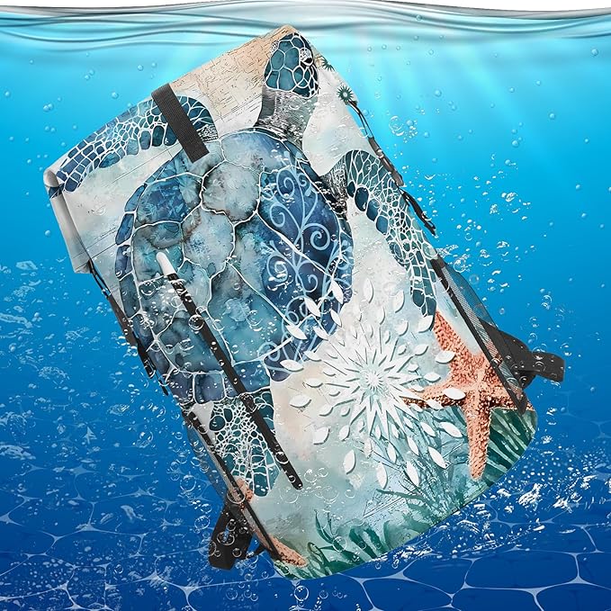 Dry Bags Waterproof for Marine Kayaking Boating Camping Swimming Keeps Gear Small Dry Lightweight Backpack 5L Roll Top Storage Backpack Beach Accessories Sea Turtle Coral Nautical Starfish