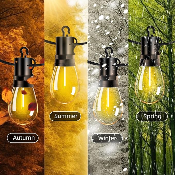 Outdoor Patio String Lights: S14 Shatterproof Bulb Outside Waterproof Light - 50Ft 15M Remote Dimmable Connectable Hanging Outdoor Electric Lighting - Garden Backyard Yard Gazebo Porch Party
