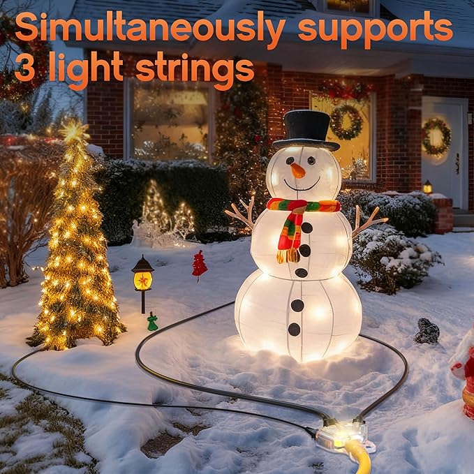 6 ft 10 Gauge Heavy Duty 3 Outlet Extension Cord Splitter with Indicator, Waterproof Outdoor Extension Cord with Multiple Outlets, 15A 1875W for Workshop, ETL Listed, Flexible Yellow SJTW