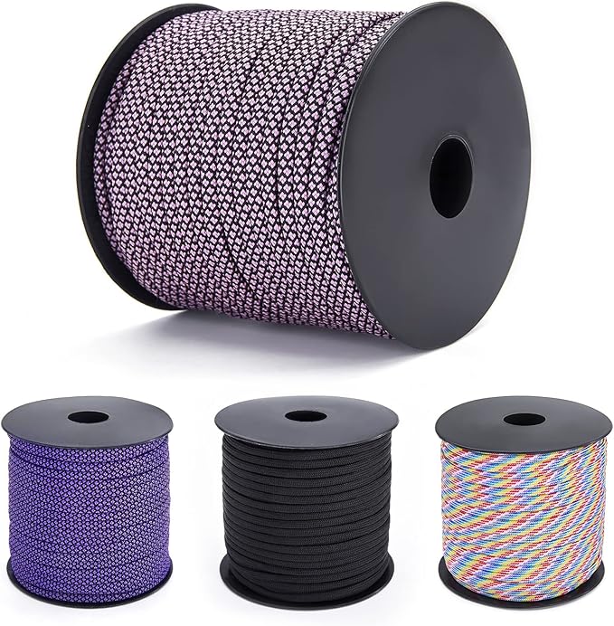 MOOCY Diamond Pattern Paracord 550,5/32 in x 164 ft (4mm x 50m),7 Inner Strands/Parachute Cord,Nylon Type III Paracord,Ideal Nylon String for Survival & Camping Gear,Black