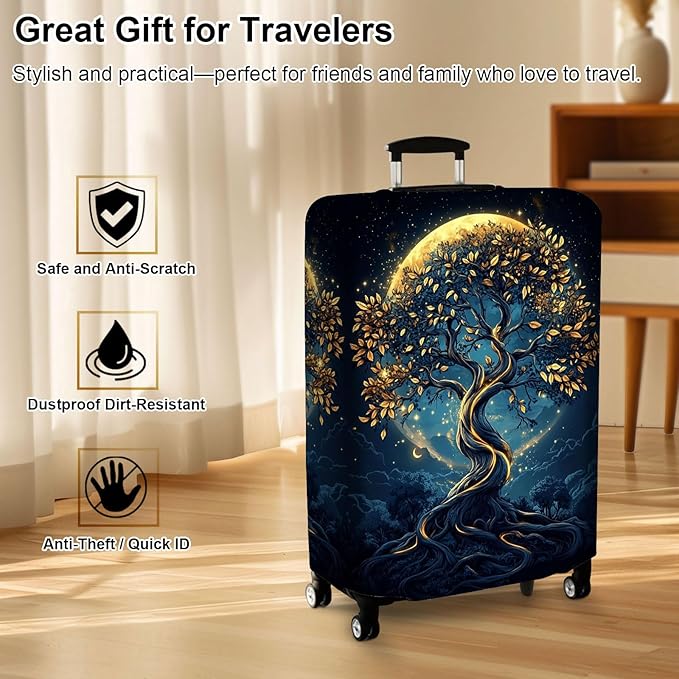 Luggage Cover Protector for 19-20 Inch Suitcases, TSA Approved Elastic Travel Suitcase Covers, Anti-Scratch Washable Luggage Sleeve for Carry On & Checked Bags, Tree of the Universe