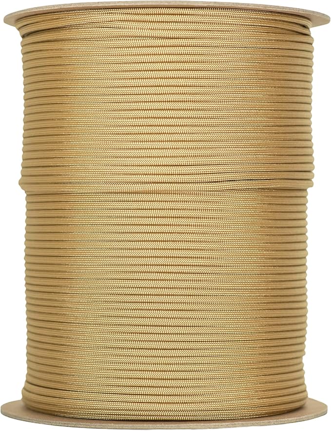 The Paracord Store | Type III 550 Paracord - 1000 FT Spool, Gold | Heavy Duty 7 Strand Tactical Paracord - USA Made Nylon Outdoor Parachute Cord for Camping, Fishing & More - Survival Cord