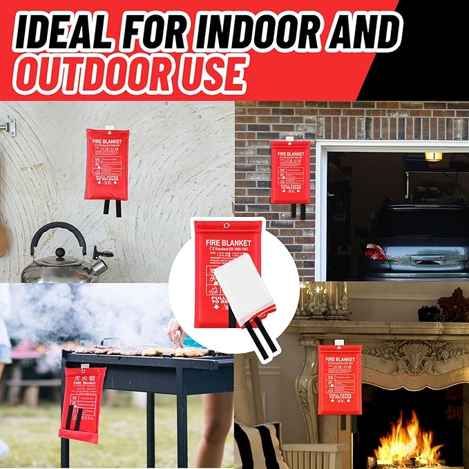 45 Pcs Emergency Fire Blankets for Home and Kitchen 40x40 Inch 15 Fiberglass Fire Suppression Blankets with 15 Fireproof Gloves & 15 Hooks for House Grill Fireplace Camping Car Warehouse Safety