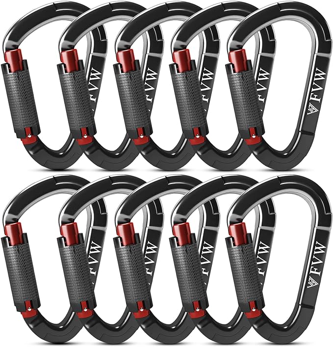 FVW Auto Locking Rock Climbing Carabiner Clips,Professional 25KN (5620 lbs) Heavy Duty Caribeaners for Rappelling Swing Rescue & Gym etc, Large D-Shaped Carabiners