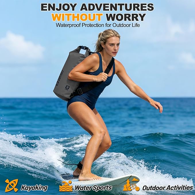 Waterproof Dry Bag, 5L/10L/20L/30L/40L Roll Top Lightweight Storage Backpack with Phone Case for Women & Men, Floating Waterproof Sack for Travel, Swimming, Kayaking, Paddle Board, Camping & Beach