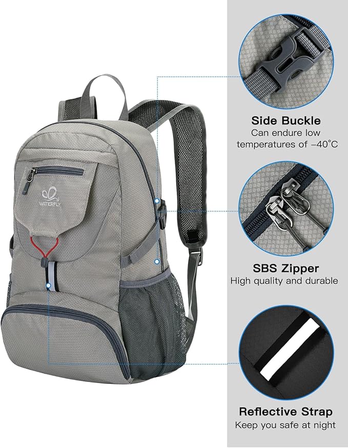 WATERFLY Small Lightweight Packable Backpack: 20l Ultra Light Foldable Travel Hiking Camping Daypack Day Pack for Man Woman