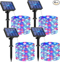 btfarm 4 Pack Red White and Blue Solar Fairy Lights, 4th of July Solar String Lights Outdoor Waterproof, 320LED 132FT Memorial Independence Day Patriotic Decorations for Outside Tree Garden Patio Yard