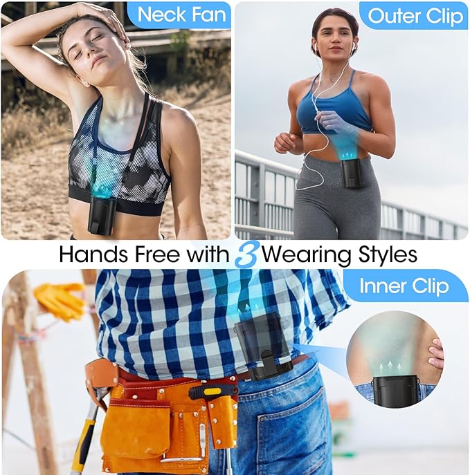 2026 AI Portable Fan Rechargeable, 4-Speed 6600RPM Strong Airflow, Personal Waist Fan with up to 25H of Working Time, Hands-Free Hanging Neck Fan, Wearable Belt Fan for Camping, Outdoor, Jobsite
