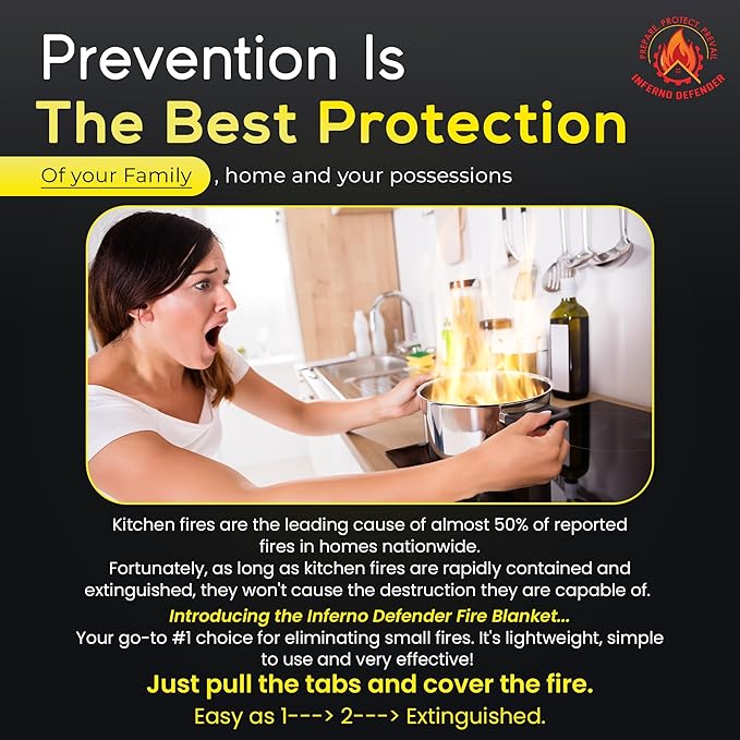 Emergency Fire Blanket For Home And Kitchen, Safe Touch Silicone Coated, 2 Pack Fiberglass Fire Blanket for Home, Fire Suppression for Kitchen, Fire Extinguisher For Kitchen BBQ Camping 39” x 39”