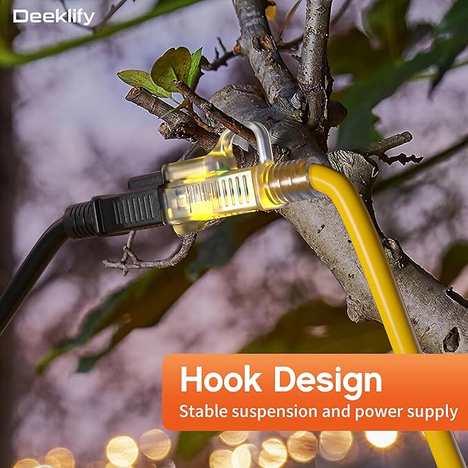 12 Gauge 50 FT Heavy Duty Outdoor Extension Cord Waterproof with Lighted End,Yellow 12 Gauge Extension Cord Flexible and Cold Resistant 3 Prong Grounded Plug,15Amp 1875W SJTW ETL Listed