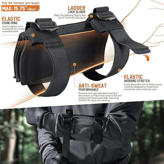 LIVANS Map Case Tactical Arm Sleeve QB Wristband Map Pouch Tactical Armband Sleeve Military Arm Wrist Pouch Document DOPE Card Holder for Shooting Rescue Field Measurement, Include Flag Patch