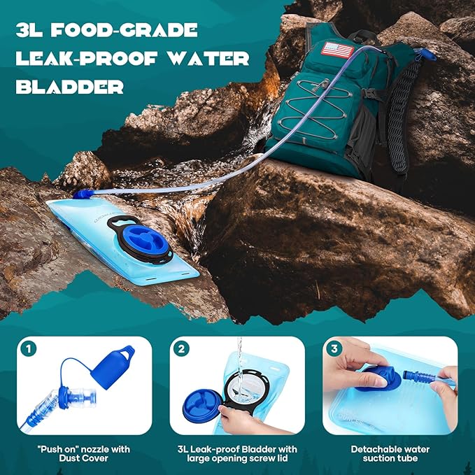Maelstrom Hydration Hiking Backpack with 2L/3L Water Bladder, High Flow Bite Valve Water Backpack Men Women Lightweight Insulation for Hiking, Cycling, Running, Climbing, Camping