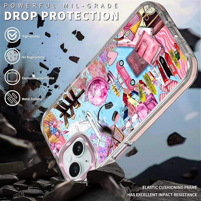 Case for iPhone 13/14,[Compatible with MagSafe],Cover Holiday Trip World Map Phone Case Design，for Women Girls Magnetic Clear Cover - Slim, Sleek, & Shockproof Protection