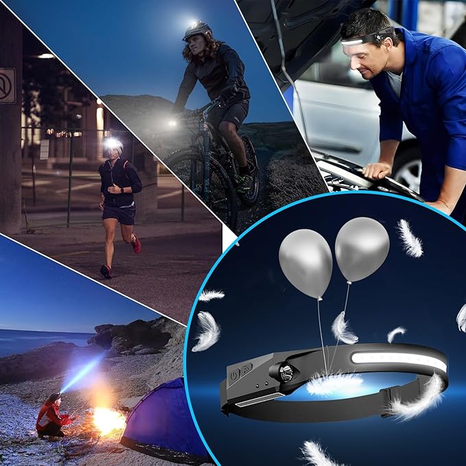 20Pack Headlamp Rechargeable, 1000 Lumen Headlamps for Adults, 230 Angles Wide Beam Headlamp & Spotlight, 6 Modes, Lightweight Head Lamps for Camping Running Cycling