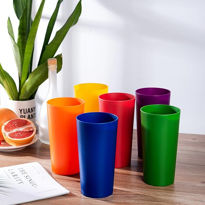 26-ounce Plastic Drinking Glasses Stackable Tumblers Water Cups Mixed Drinkware, set of 12 Mixed Color Reusable Shatter-resistant Dishwasher Safe