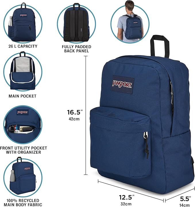 JanSport SuperBreak Plus Backpack with Padded 15-inch Laptop Sleeve and Integrated Bottle Pocket - Spacious and Durable Daypack for Work and Travel - Travertine