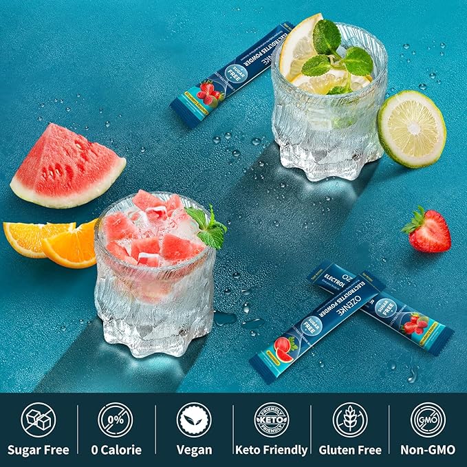 Electrolytes Powder Packets, 30 Sticks Hydration Packets Sugar Free, Electrolyte Drink Mix Travel Electrolyte Packets for Rapid Hydration, 6 Flavors