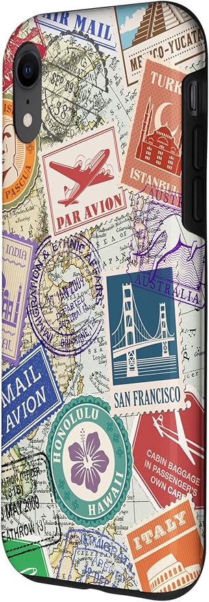 World Map Travel Passport Stamps Postage Stamp Case for iPhone XR