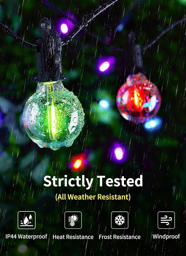Brightown Outdoor String Lights 29 Feet G40 LED Patio Lights, 13 Plastic Edison Bulbs(1 Spare), Waterproof Connectable Hanging Light for Backyard Porch Balcony Party Decor, E12 Base, Multicolor