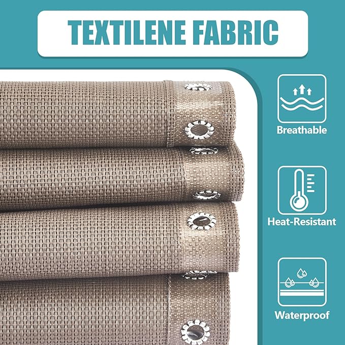 Queekay Chair Replacement Fabric with 4 Bungee Cord Lounge Chair Cloth Mesh Repair Kit for Patio Recliner Outdoor Lawn Pool (63 x 17 Inch,Beige)
