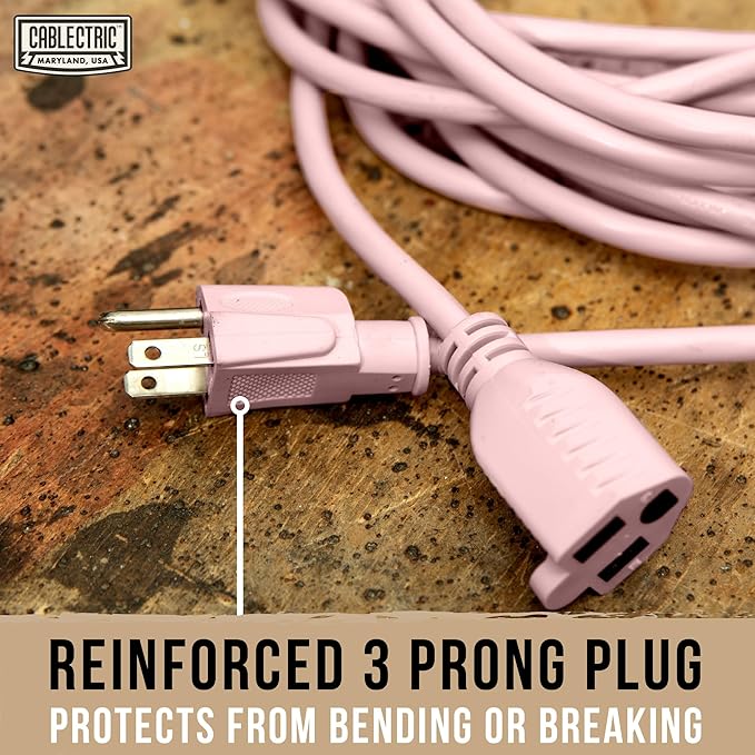 Outdoor Extension Cord 25 ft - 16 Gauge 13 Amp Heavy Duty Power Extension Cords - SJTW - Great for Small Appliances, Outdoor Lights, Garden Supplies - Pink