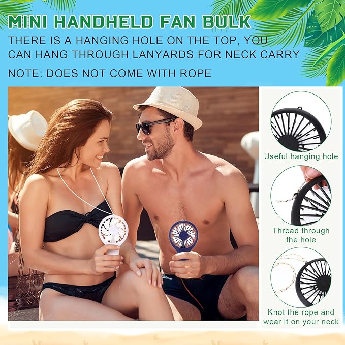 Woanger 12 Pcs Mini Handheld Fan Bulk 3 Speed USB Electric Battery Operated Small Portable Pocket Fan with Data Cable and Mounting Base Quiet Summer Gift for Wedding Camping Travel(Black White Blue)