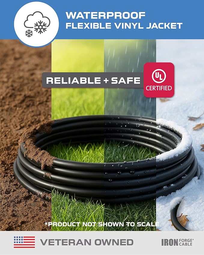 Iron Forge Cable 2 Pack 25 Ft Black Extension Cord with 3 Outlets - 16/3 SJTW 25 Foot Extension Cord 3 Prong, Weatherproof Power Cable for Outdoor