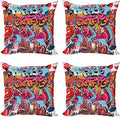 Ambesonne Graphic Throw Pillow Cushion Case Pack of 4, Hip Hop Street Culture Harlem New York City Wall Graffiti Art Spray Art Image, Modern Accent Double-Sided Digital Printing, 16", Pink Red