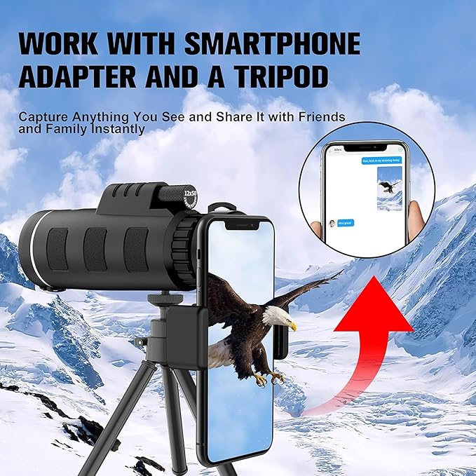Monocular Telescope 40x60 with Smartphone Adapter, Telescope for Adults High Powered, Monocular for Adults, Compact Low Light Vision for Wildlife, Hunting, Camping, Travel &Outdoor Adventures