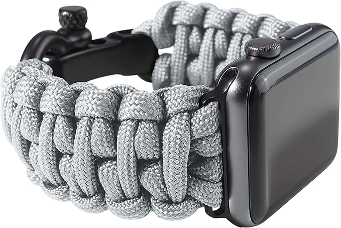 Savior Survival Gear Paracord Watch Band - Compatible with Apple Watch Band 49mm 46mm 45mm 44mm 42mm - iWatch Band Series Ultra 10 9 8 7 6 5 4 3 2 1 SE – Adjustable strap for men (Neutral Gray, Large)