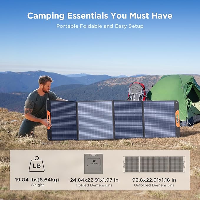 ZOUPW 220W Portable Solar Panel for Power Station,23.5% Efffciency Mono Foldable Solar Charger for Jackery 1000 V2/EcoFlow Delta/Bluetti/Anker Solix,IP67 Waterproof for RV Camping Home Backup