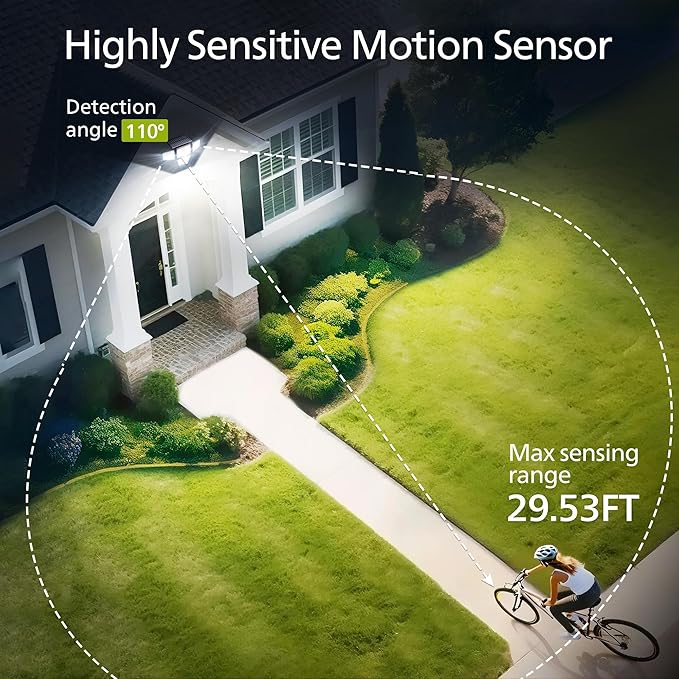 Philips Solar Security Light Outdoor, 196 LED Wall-Mounted Flood Light w/PIR Motion Sensor, 3 Modes, 4 Adjustable Heads Solar-Powered Floodlights with Remote Control, IP65 Waterproof 4PK