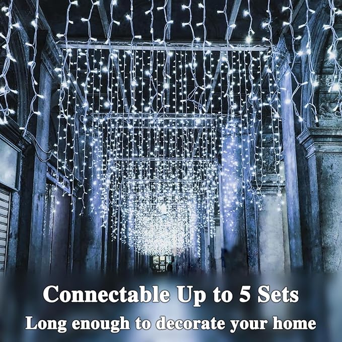 66 FT 200 LED Christmas String Lights Outdoor/Indoor, Extendable Twinkle Fairy Lights Waterproof Clear Wire with 13 Modes for Garden Bedroom Patio Christmas Tree Decorations (Cool White)