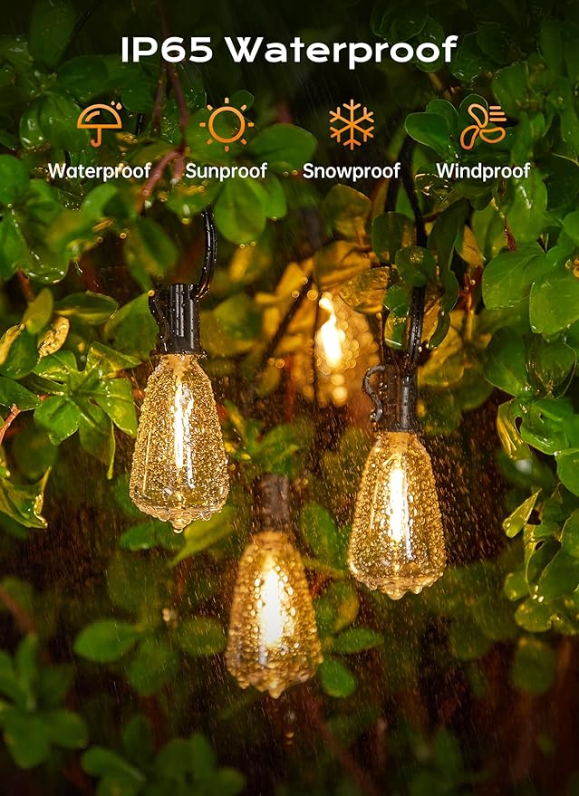 Minetom 55FT Outdoor String Lights with Remote, 17+1 Shatterproof ST38 LED Bulbs, Waterproof Patio Lights with 3 Modes, Dimmable & Connectable 2700K Hanging Lights for Backyard Porch Deck Balcony