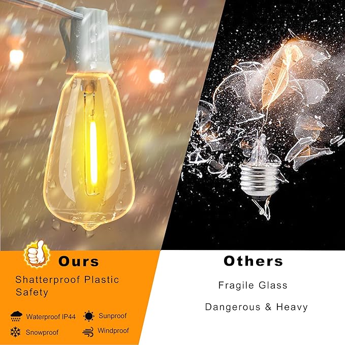 DAMAING Outdoor String Lights 50FT Waterproof,LED Patio Lights Dimmable with 27 Bright Shatterproof Retro Bulbs,Vintage Edison String Hanging Lights for Outside Bistro,Backyard,Balcony,White Cable