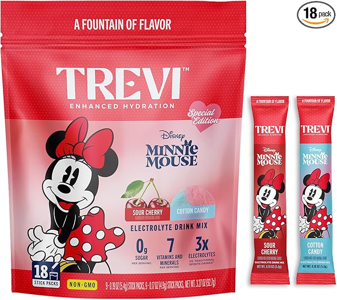 TREVI™ Sugar Free Electrolytes - Everyday Minnie Mouse Essential Drink Mix Hydration Powder Packets - 18 Count - Cotton Candy, Sour Cherry
