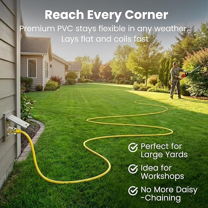 GEARit 100 Ft Extension Cords 14/3 Gauge Outdoor/Indoor SJTW 14 AWG 3 Prong Heavy Duty Power Cable 13A 125V 1625W for Lawn, Garden, Appliances Yellow