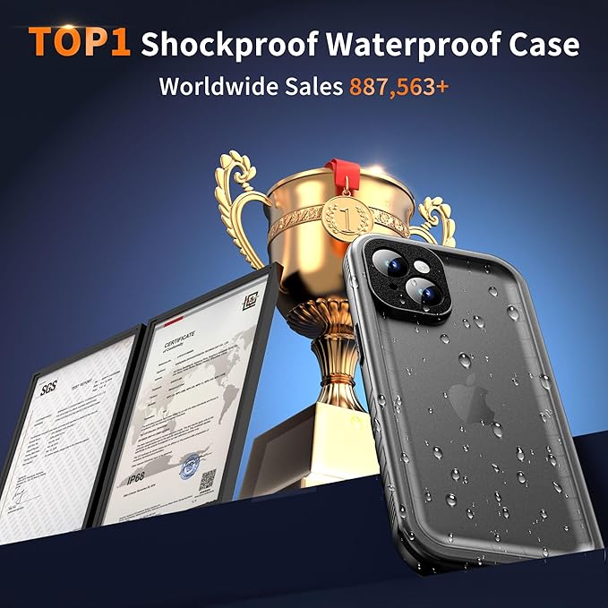 Cozycase for iPhone 15 Plus Waterproof Shockproof Dustproof Case - Heavy Duty/360 Full Body/Military Grade/Protective/Rugged 【8FT Drop Proof】 Built in Screen/Camera Protector with Lanyard Black