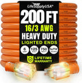 200ft Outdoor/Indoor Extension Cord 16/3 Gauge Heavy Duty 3 Prong SJTW, Waterproof, Flexible Cold-Resistant Long Power Cord,6A 125V 875W, Orange by LifeSupplyUSA