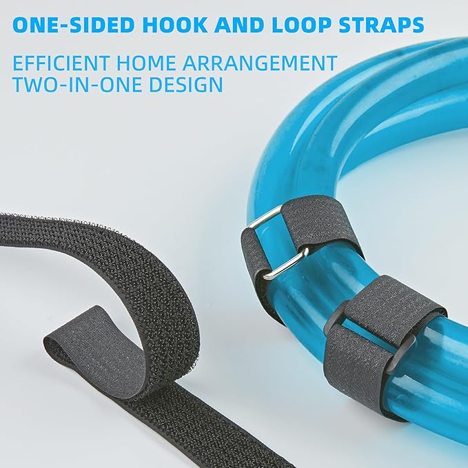 1" x 15ft Nylon Hook and Loop Cable Straps Roll with 20 Plastic Buckles - Reusable, Adjustable, Cut-to-Length for Organizing Cords, Wires & Storage Solutions