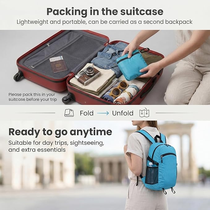 Lightweight Hiking Backpack 30L Packable Foldable Daypack Collapsible Travel Bag Water-Resistant for Women Men (Navy Blue)
