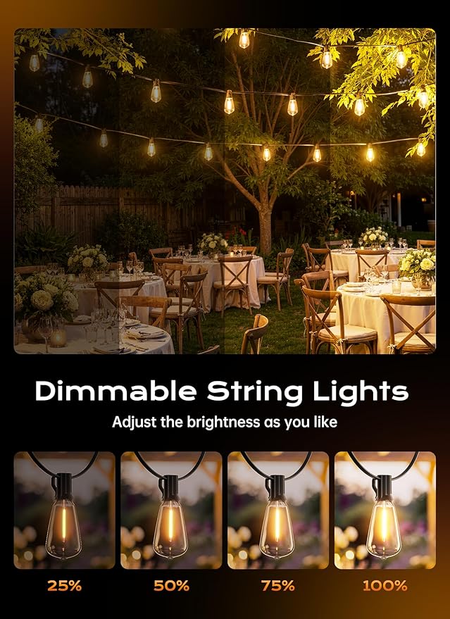 Minetom 100FT Outdoor-String-Lights with Remote, 31+2 Shatterproof ST38 LED Bulbs, Waterproof Patio Lights with 3 Modes, Dimmable & Connectable 2700K Hanging Lights for Backyard Porch Deck Balcony