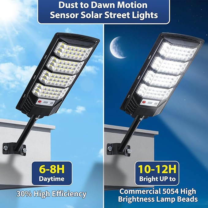 Yusist 2 Pack Solar Street Lights Outdoor Waterproof,6500K LED Motion Sensor Lights,Dusk to Dawn Solar Flood Lights with Remote,Parking Lot Light,Commercial Area Lighting for Outside
