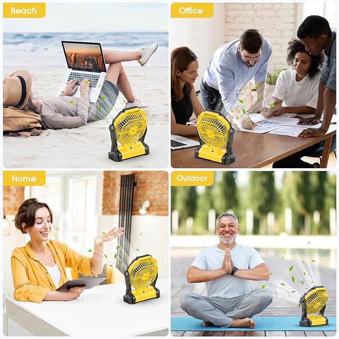ONLYNEW Portable Fan Rechargeable, 20000mAh Cordless Battery Powered Fan with LED Lantern, USB C Battery Operated for Travel Bedroom Home Camping Tent Office Beach Desk Fishing Table (Yellow)
