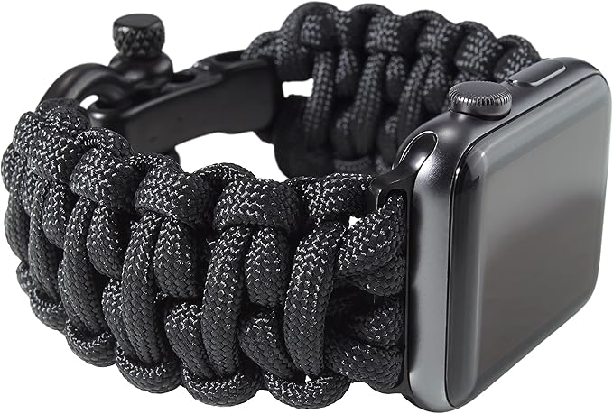 Savior Survival Gear Paracord Watch Band Compatible with Apple Watch 38mm, 40mm Apple Watch, and 41mm Apple Watch - Paracord Watch Band with Stainless Steel Adjustable Shackle (Black, Large)