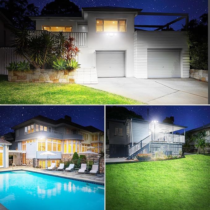 Onforu 3 Packs 75W Flood Lights Outdoor, 7000LM Brightness Security Lights,Switch Controlled, IP65 Waterproof, 6500K Exterior LED Flood Light with 3 Adjustable Heads for Yard Home