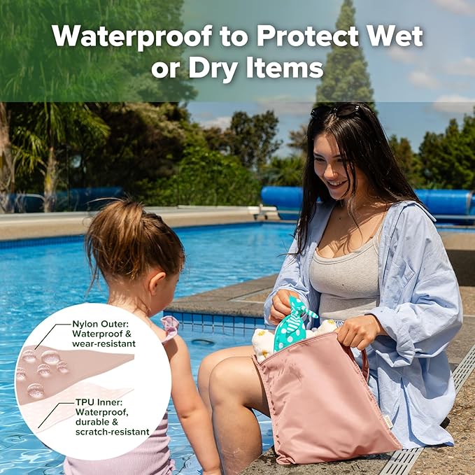 haakaa Waterproof Wet Bags for Baby Wet Dry Bags for Cloth Diaper, Swimsuit & Travel, 2pcs, Blush